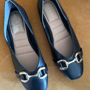 Kelly & Katie Black Ballet Flats with Gold Buckle Accent
